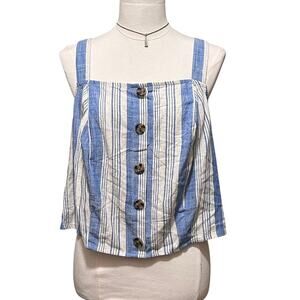 TORRID 1 Plus Size Linen Blend Button Crop Tank Top Beige & Blue Stripe, NWT